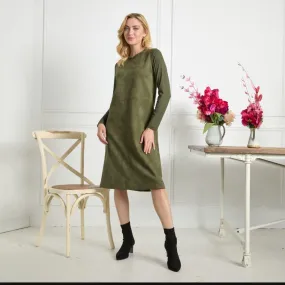 Premium Esti Olive Green Suede Dress - Elegant Womens Fashion