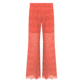 Eyelet Sheer Pants - Red