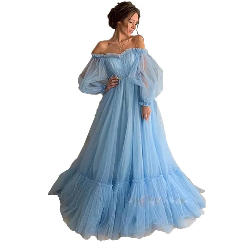 FashionSierra -  Long Sleeve Off The Shoulder Gauze Princess Prom Dresses