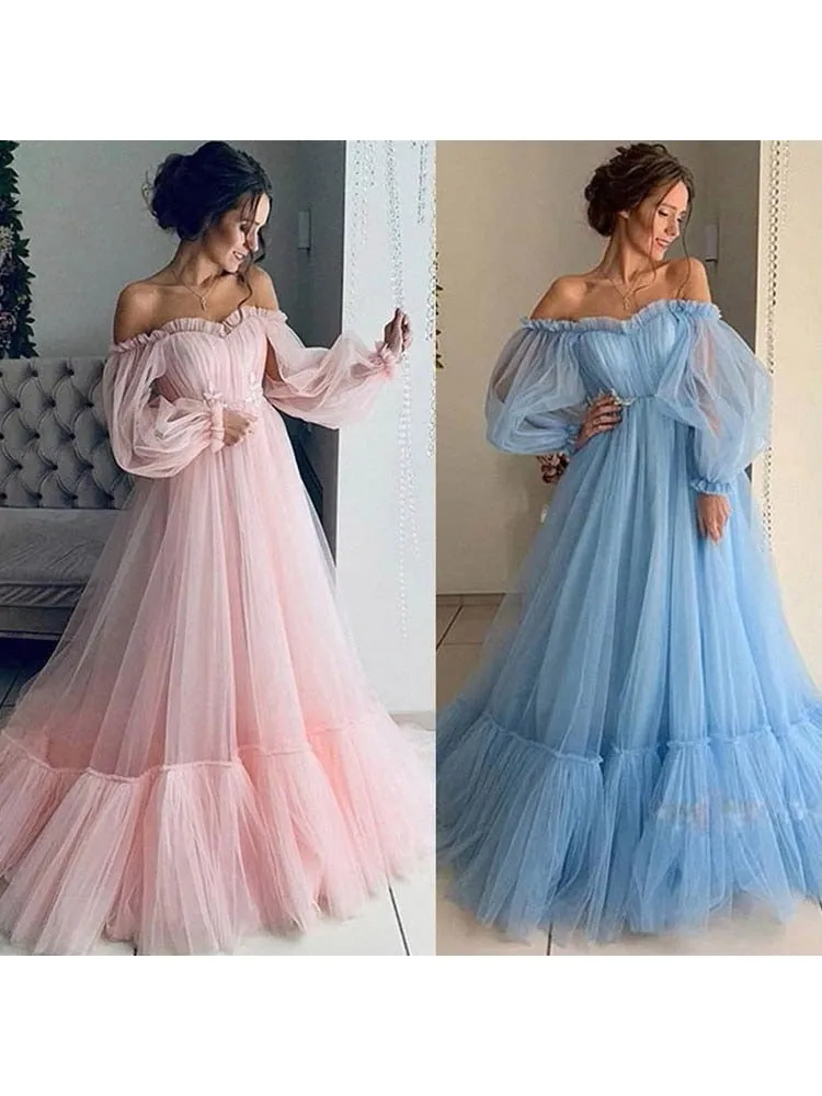 FashionSierra -  Long Sleeve Off The Shoulder Gauze Princess Prom Dresses