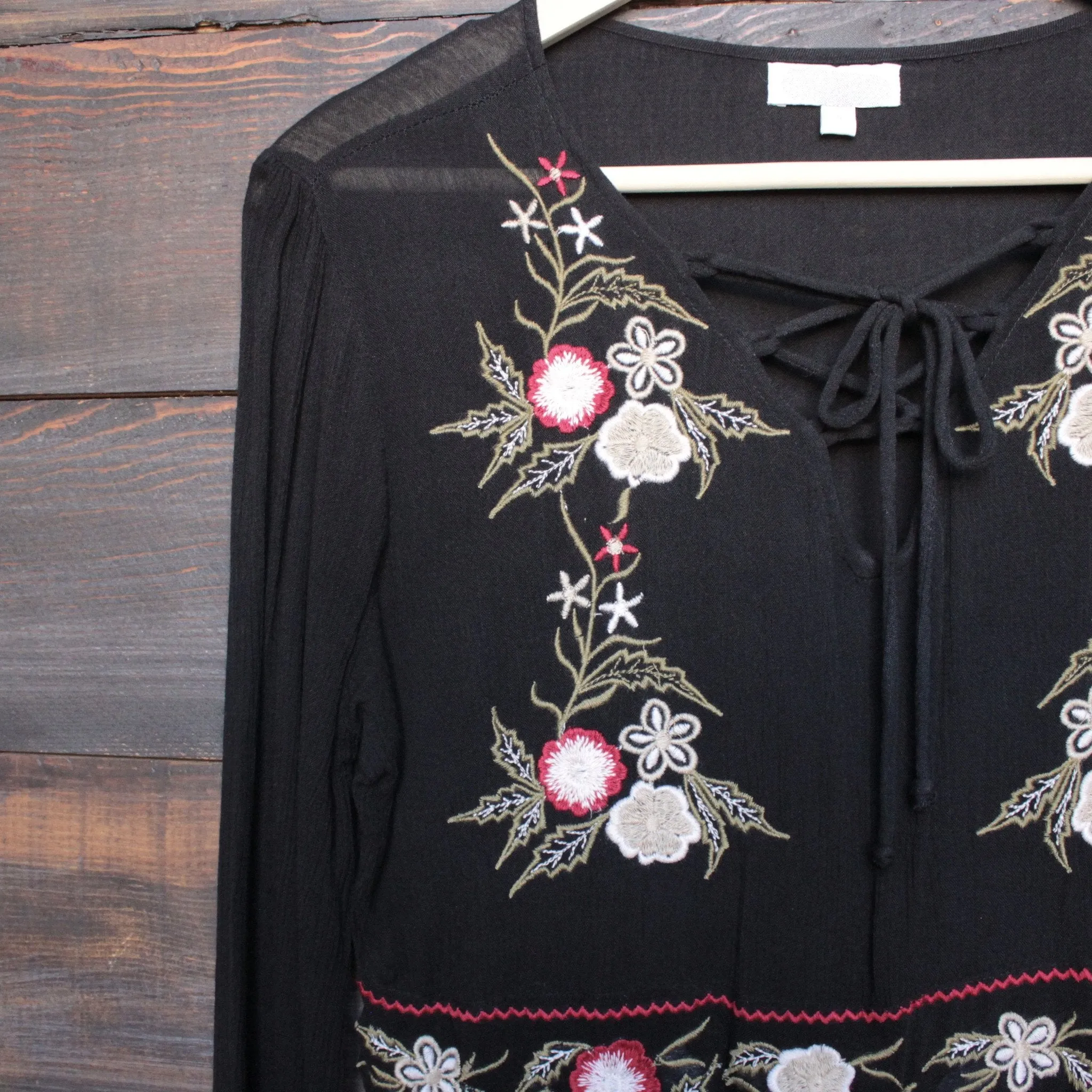 Final Sale - Gauzy Embroidered Boho Dress in Black