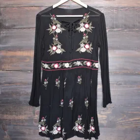 Final Sale - Gauzy Embroidered Boho Dress in Black