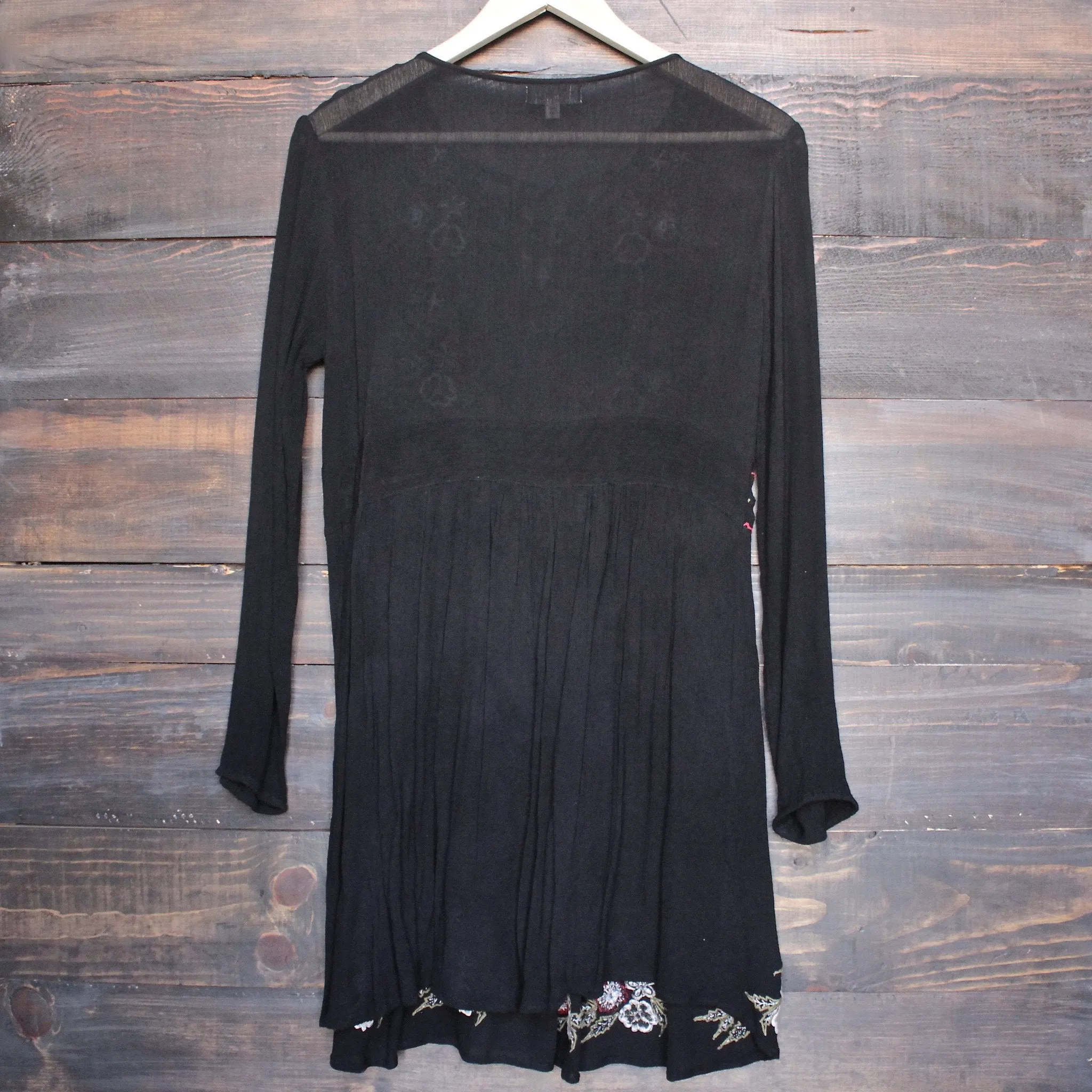 Final Sale - Gauzy Embroidered Boho Dress in Black