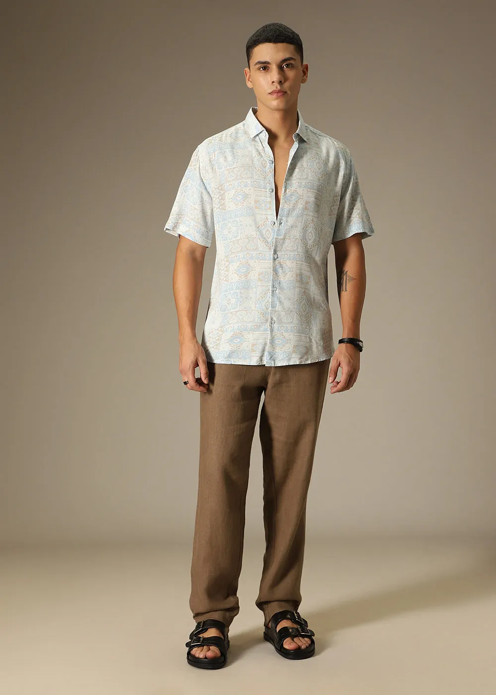 Geometric Print Beige Shirt