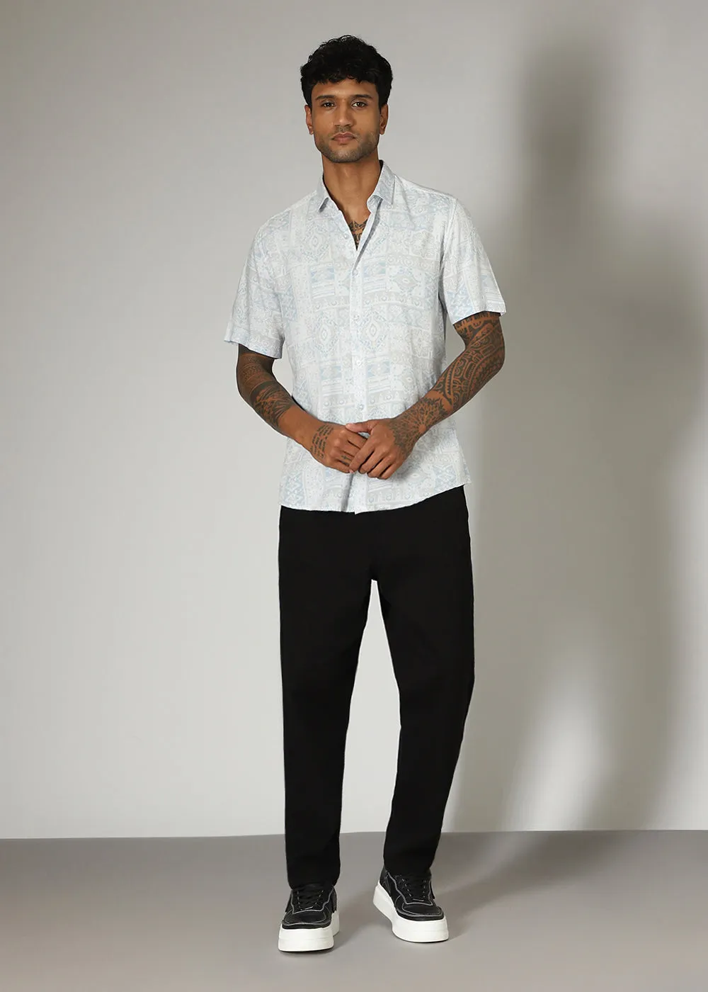 Geometric Print Blue Shirt