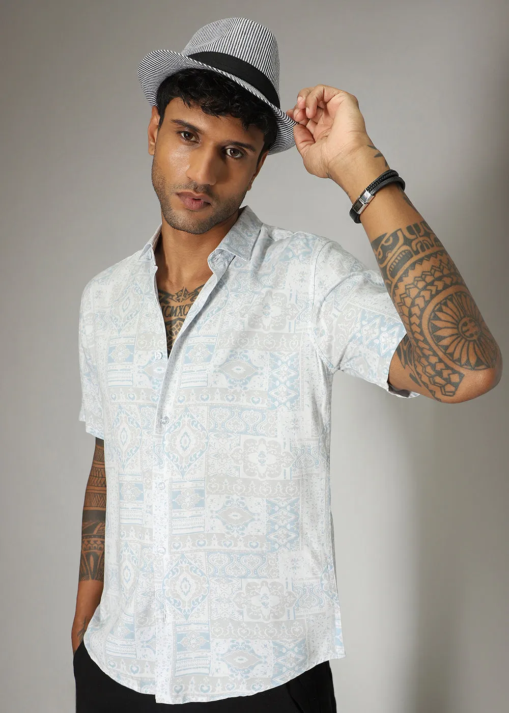 Geometric Print Blue Shirt