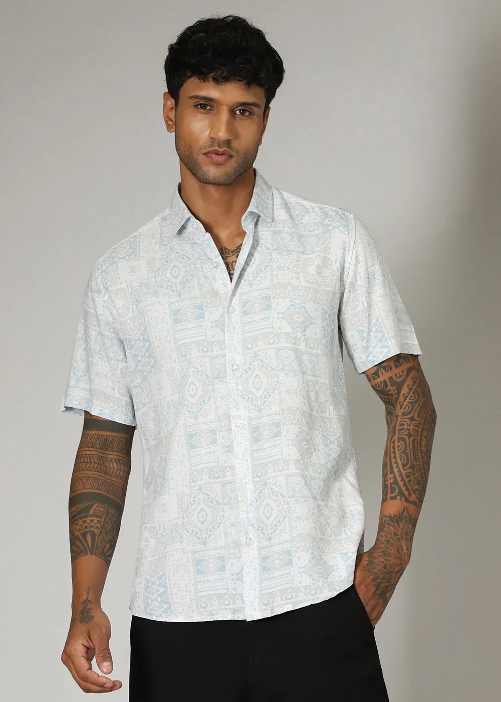 Geometric Print Blue Shirt