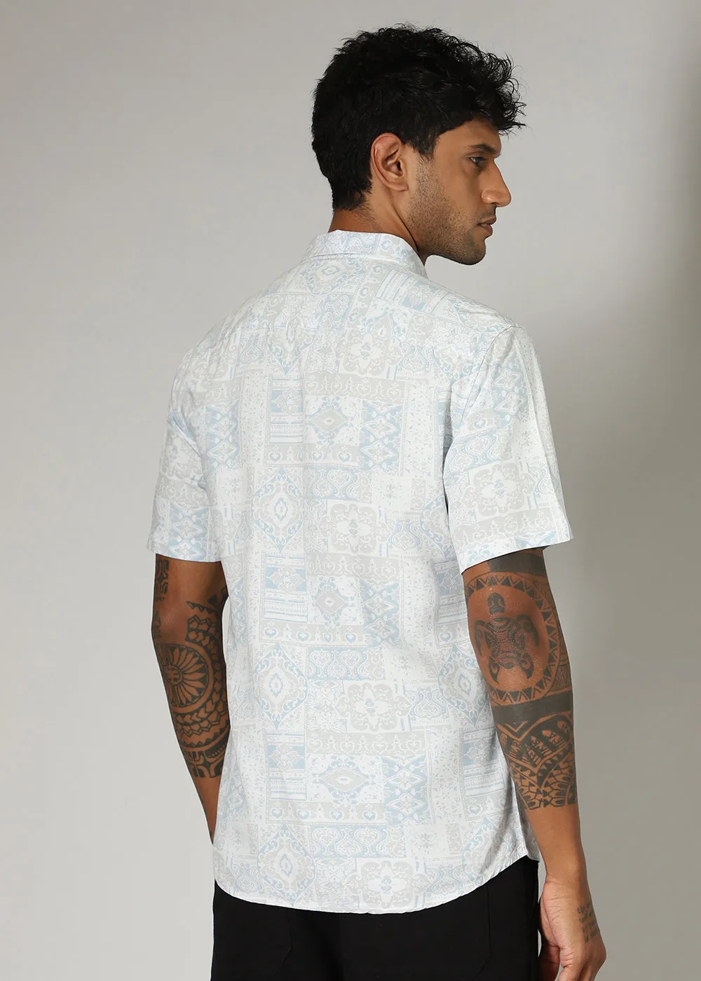Geometric Print Blue Shirt