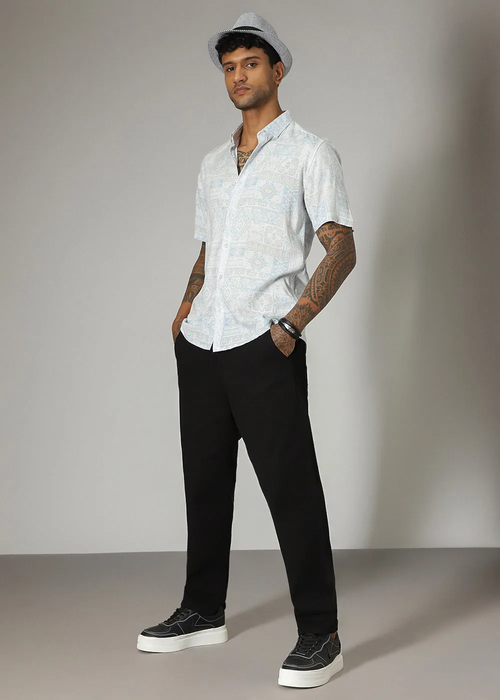 Geometric Print Blue Shirt
