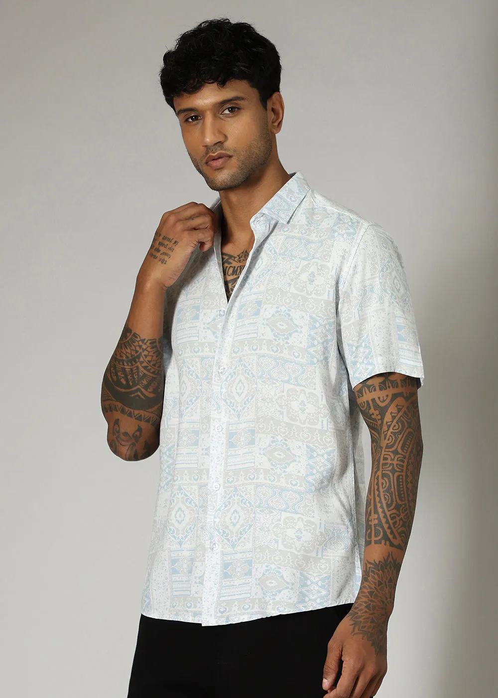Geometric Print Blue Shirt