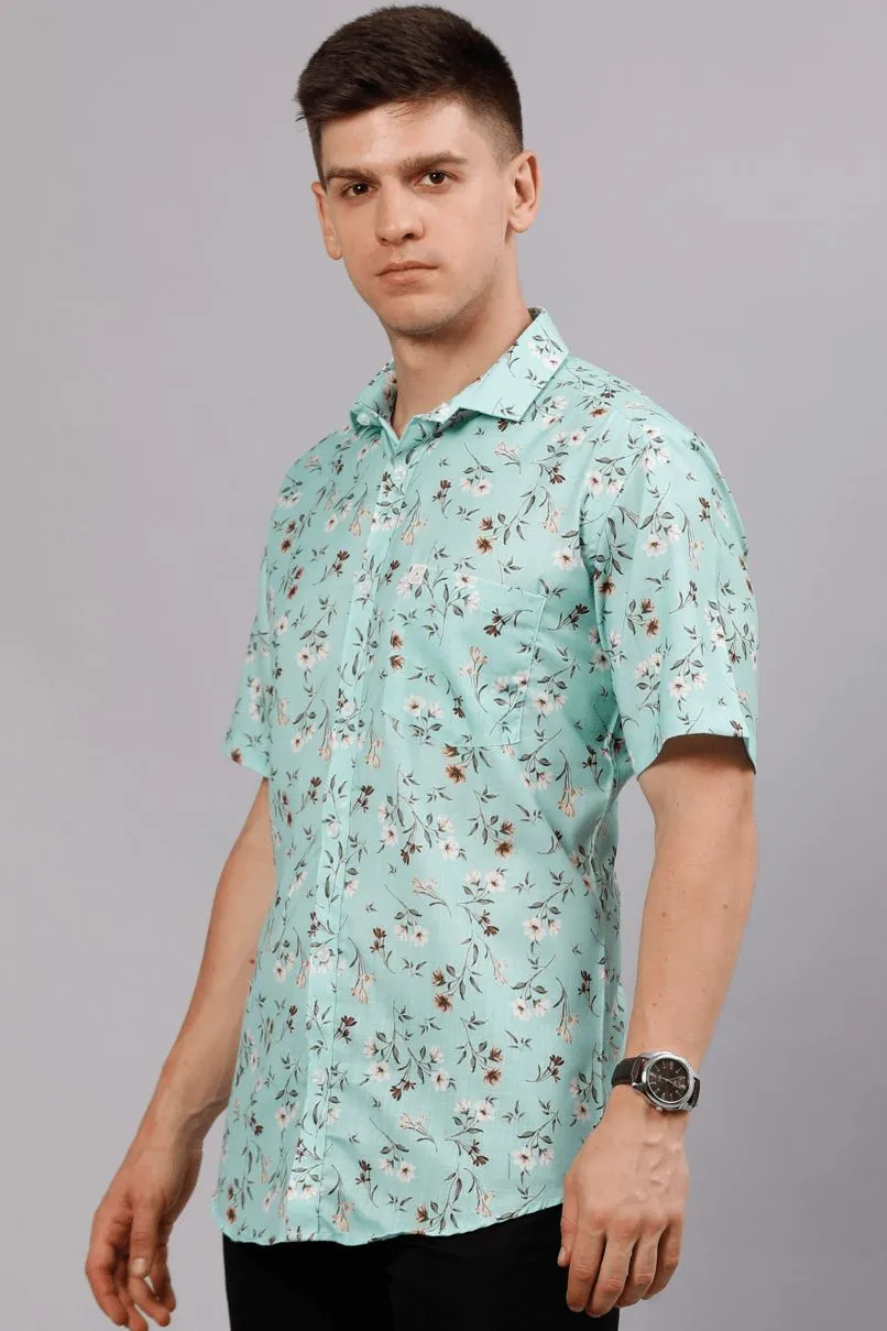 Green Flower Print - Half Sleeve - Stain Proof