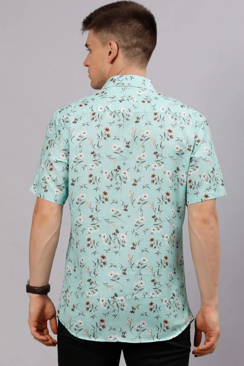 Green Flower Print - Half Sleeve - Stain Proof