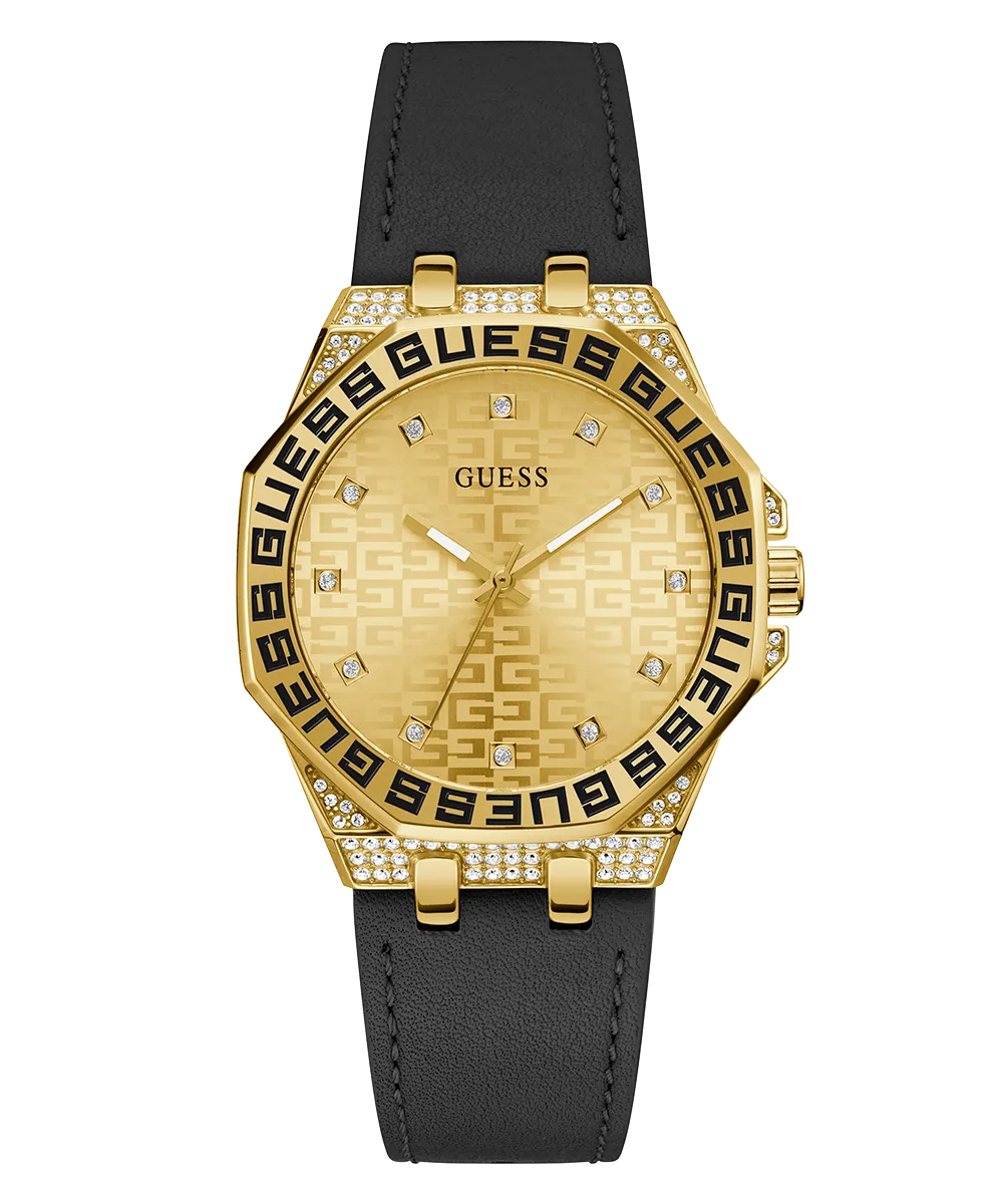 GUESS Ladies Black Gold Tone Analog Watch