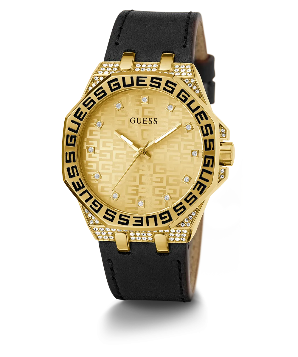 GUESS Ladies Black Gold Tone Analog Watch
