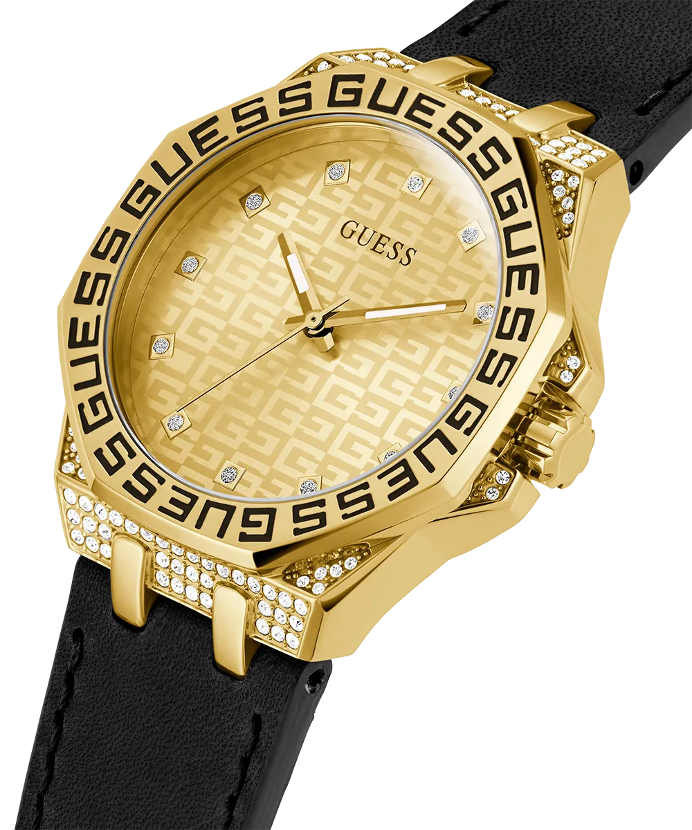 GUESS Ladies Black Gold Tone Analog Watch