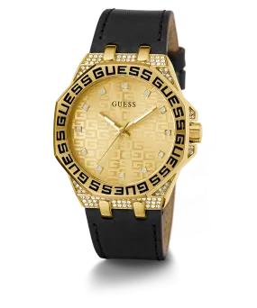 GUESS Ladies Black Gold Tone Analog Watch
