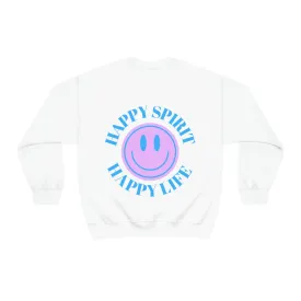 Happy Spirit Happy Life Sweatshirt, Gildan VSCO Girl Crewneck, Oversized Tumblr, Back Print Smile Happy Mind Trendy, Beach Lake Cover Up