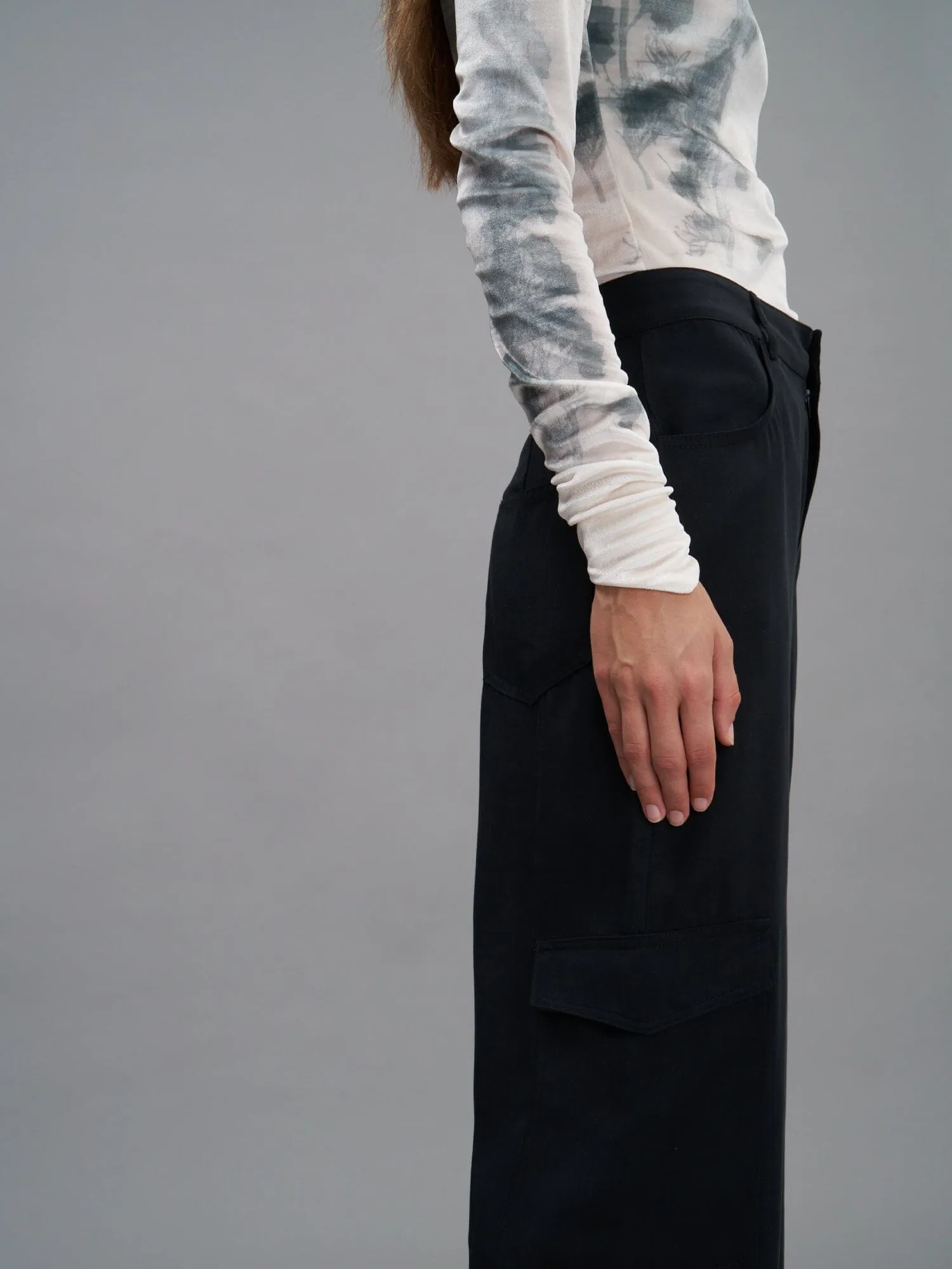 HEALY - Pantalon cargo en twill tencel Noir