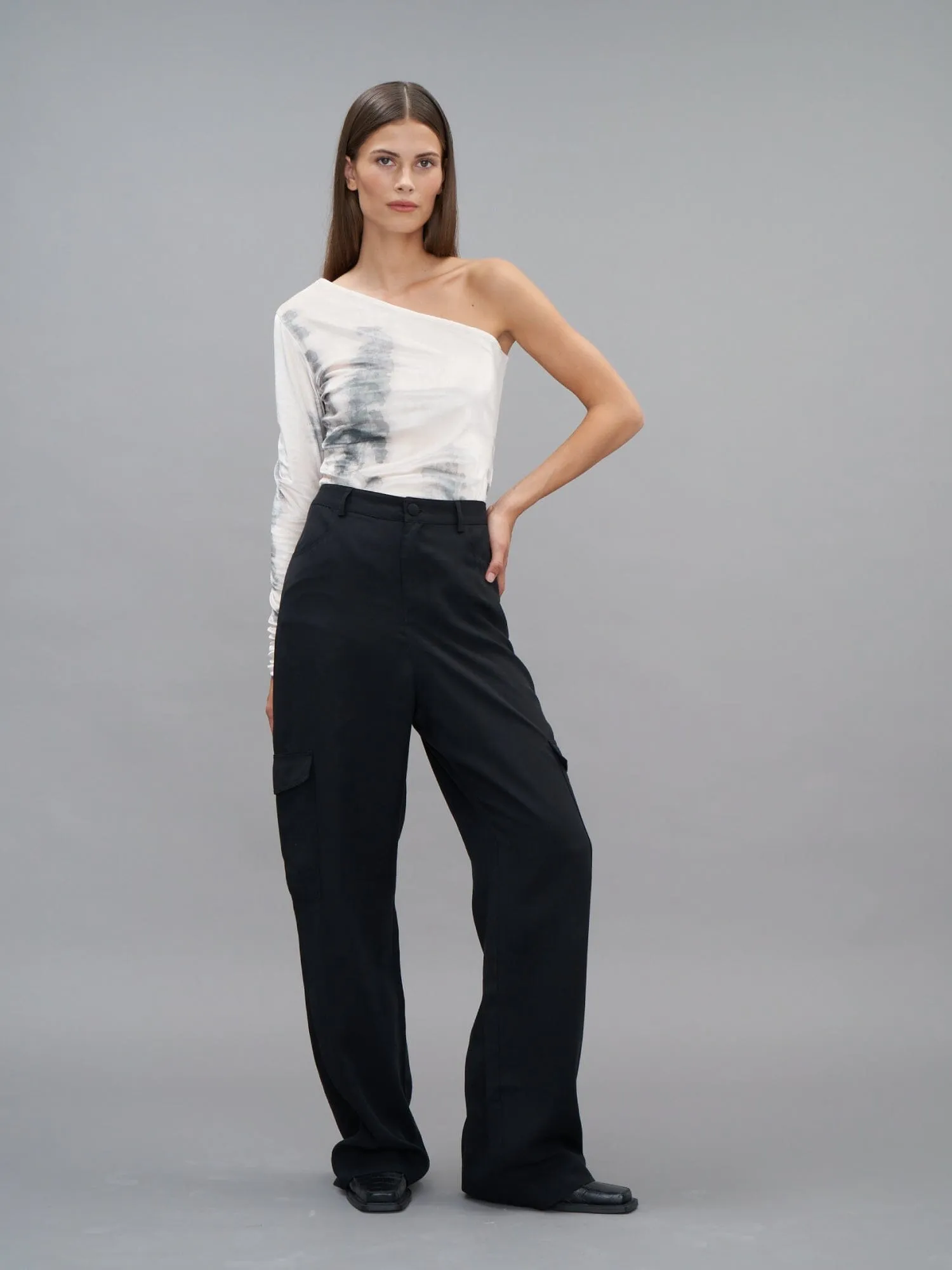 HEALY - Pantalon cargo en twill tencel Noir
