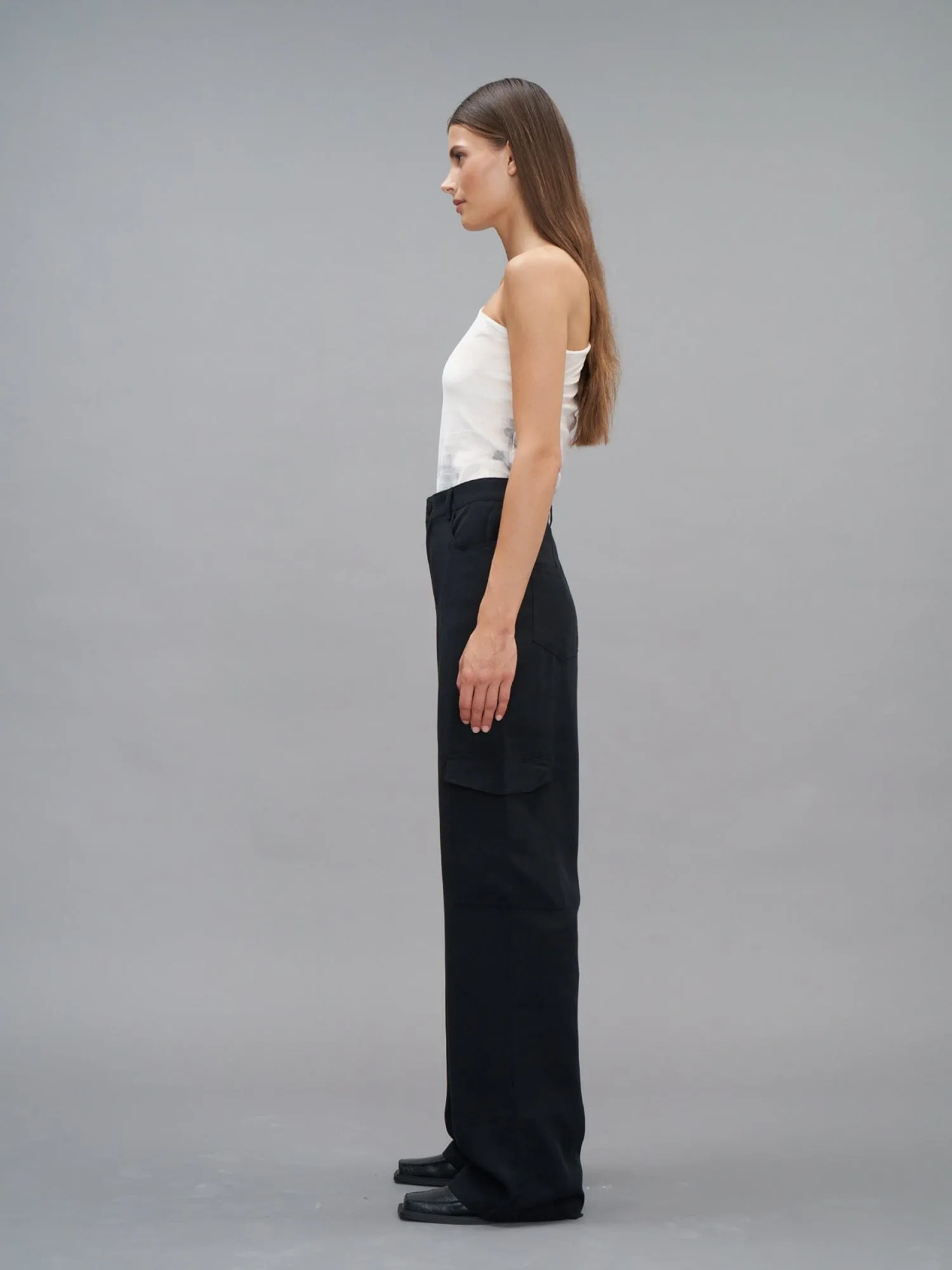 HEALY - Pantalon cargo en twill tencel Noir