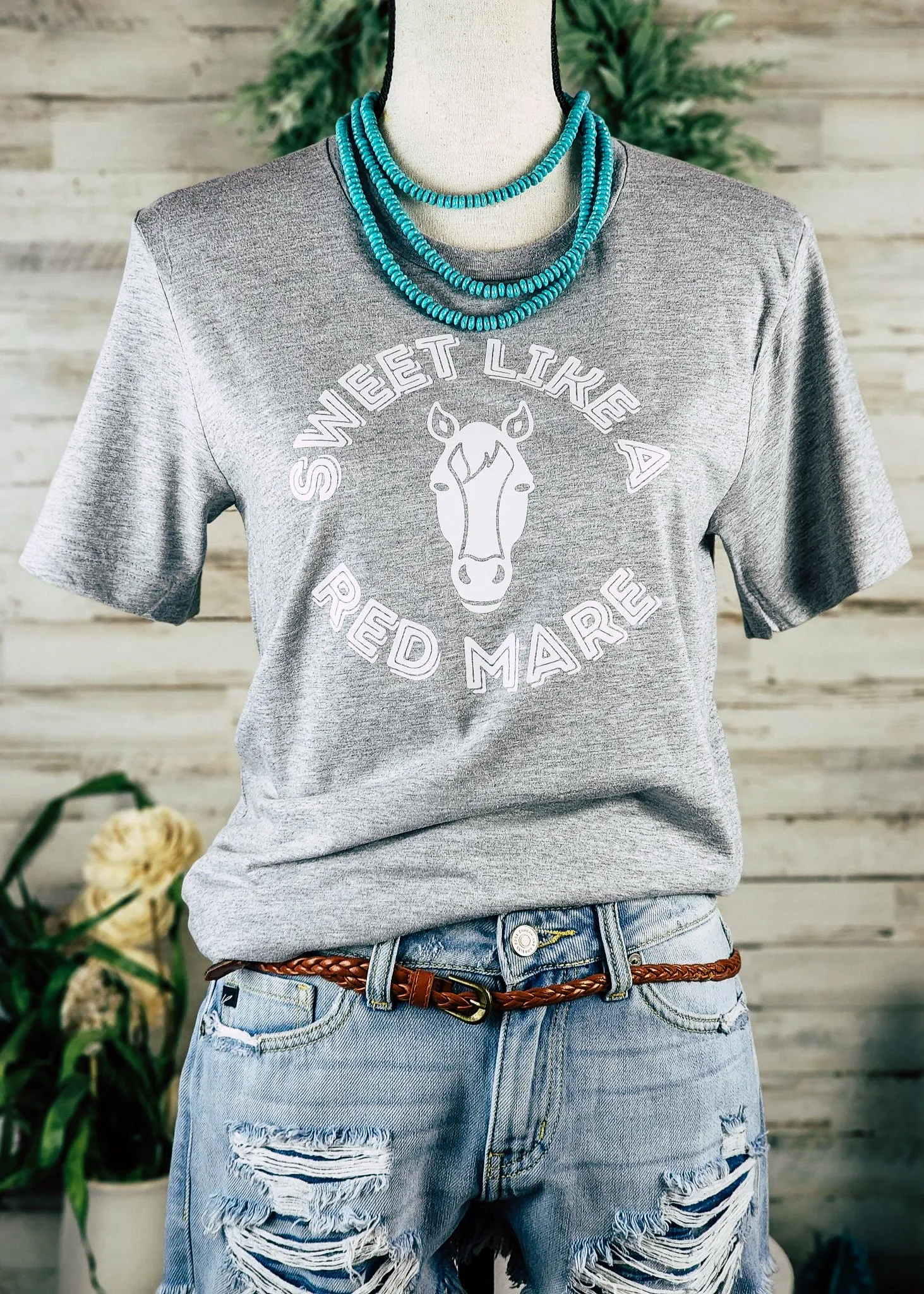 Heather Grey Sweet Like A Red Mare Short Sleeve Graphic Tee