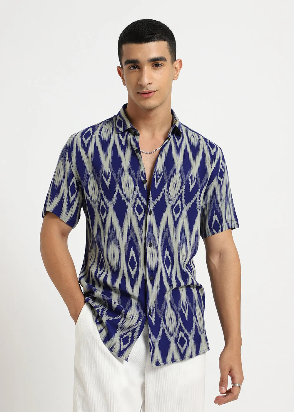 Ikat Blue Feather Shirt
