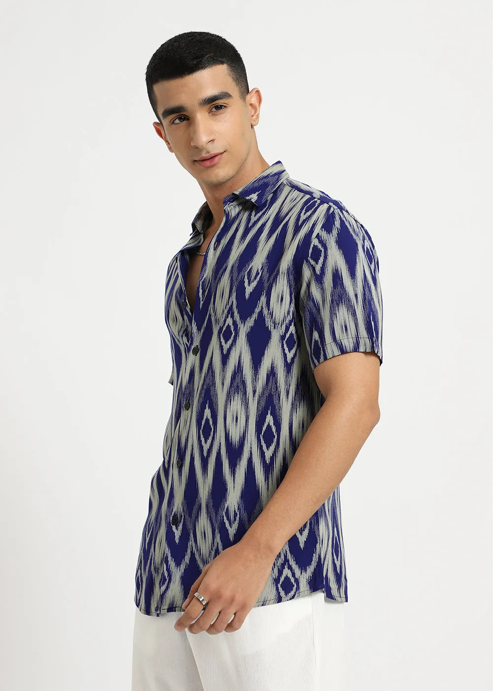 Ikat Blue Feather Shirt