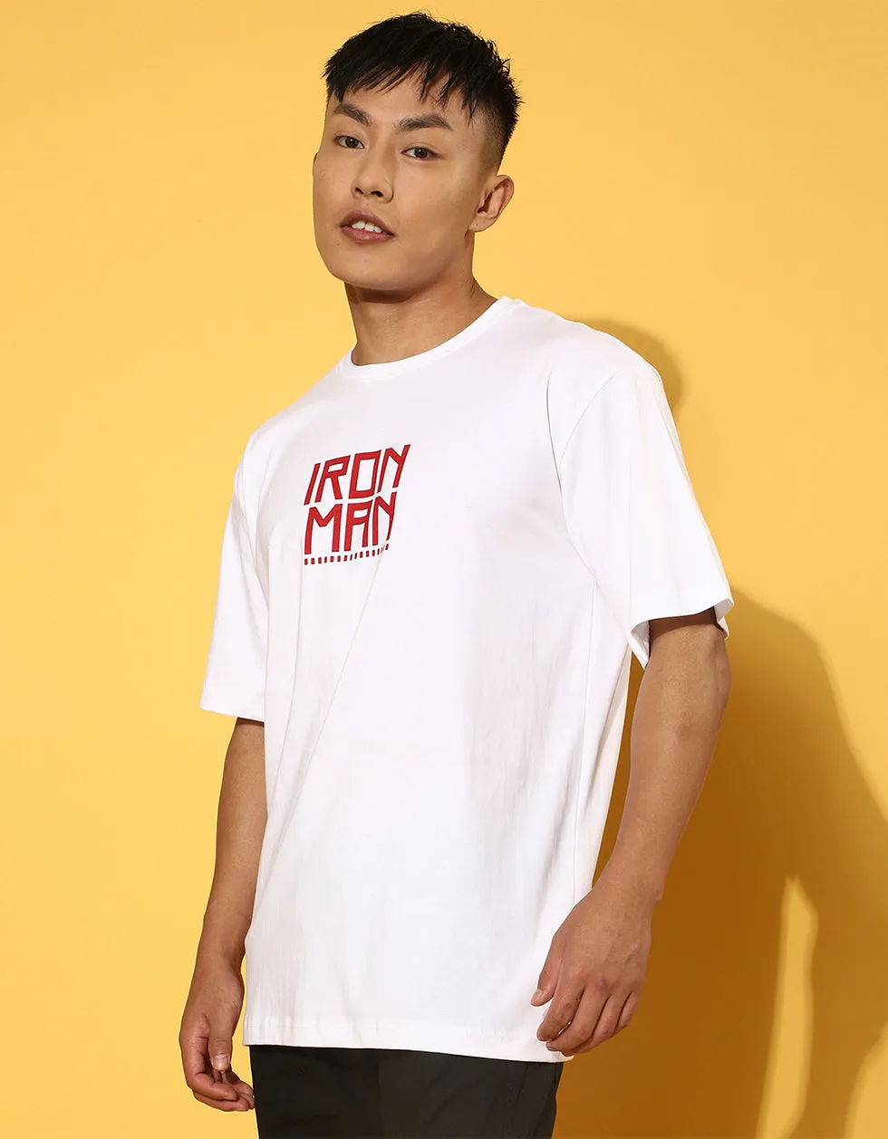 Ironman White Oversized Front & Back Graphic Printed Tshirt