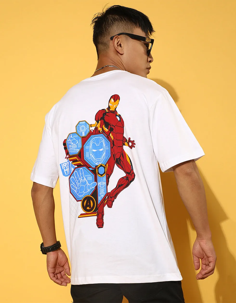 Ironman White Oversized Front & Back Graphic Printed Tshirt