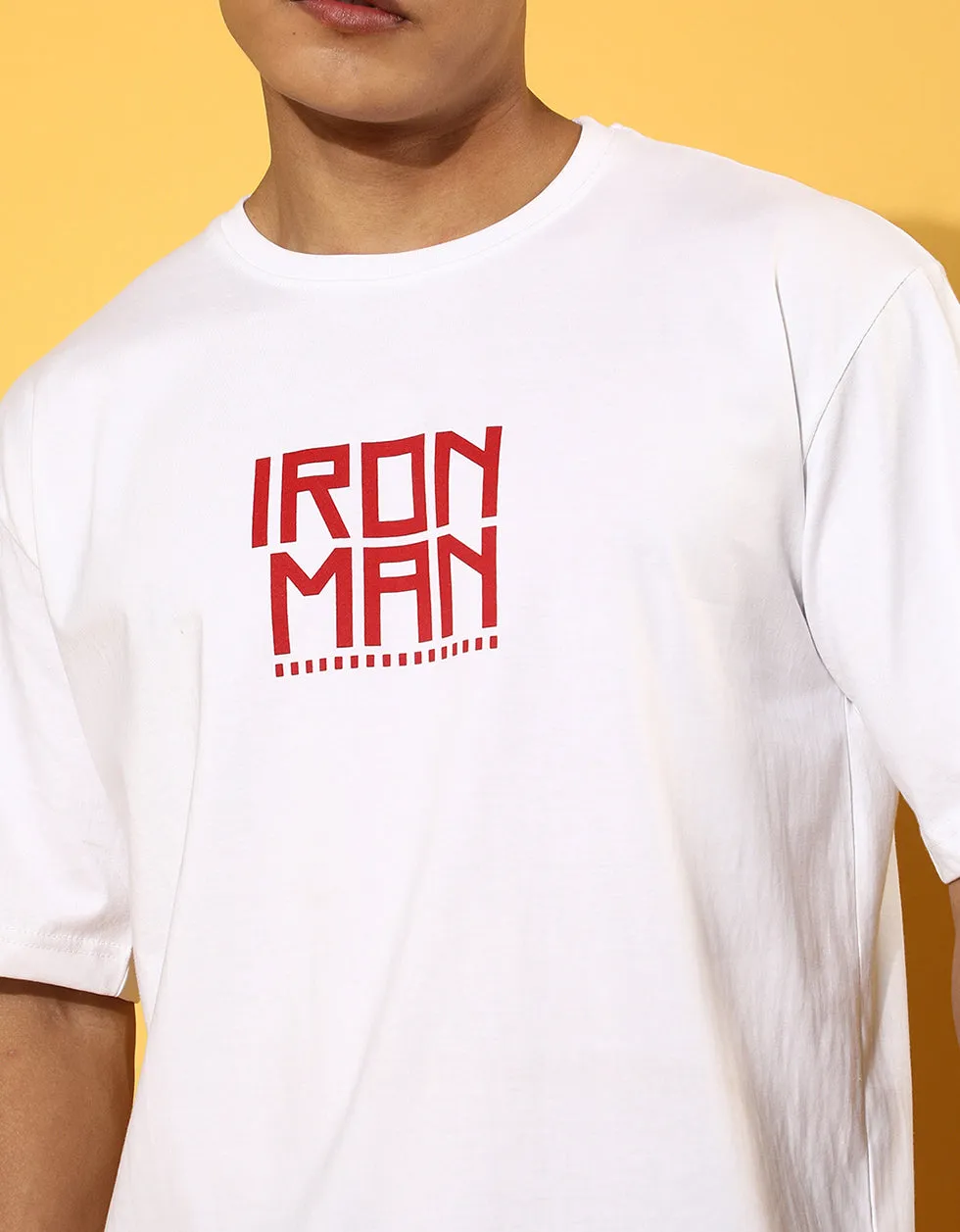 Ironman White Oversized Front & Back Graphic Printed Tshirt