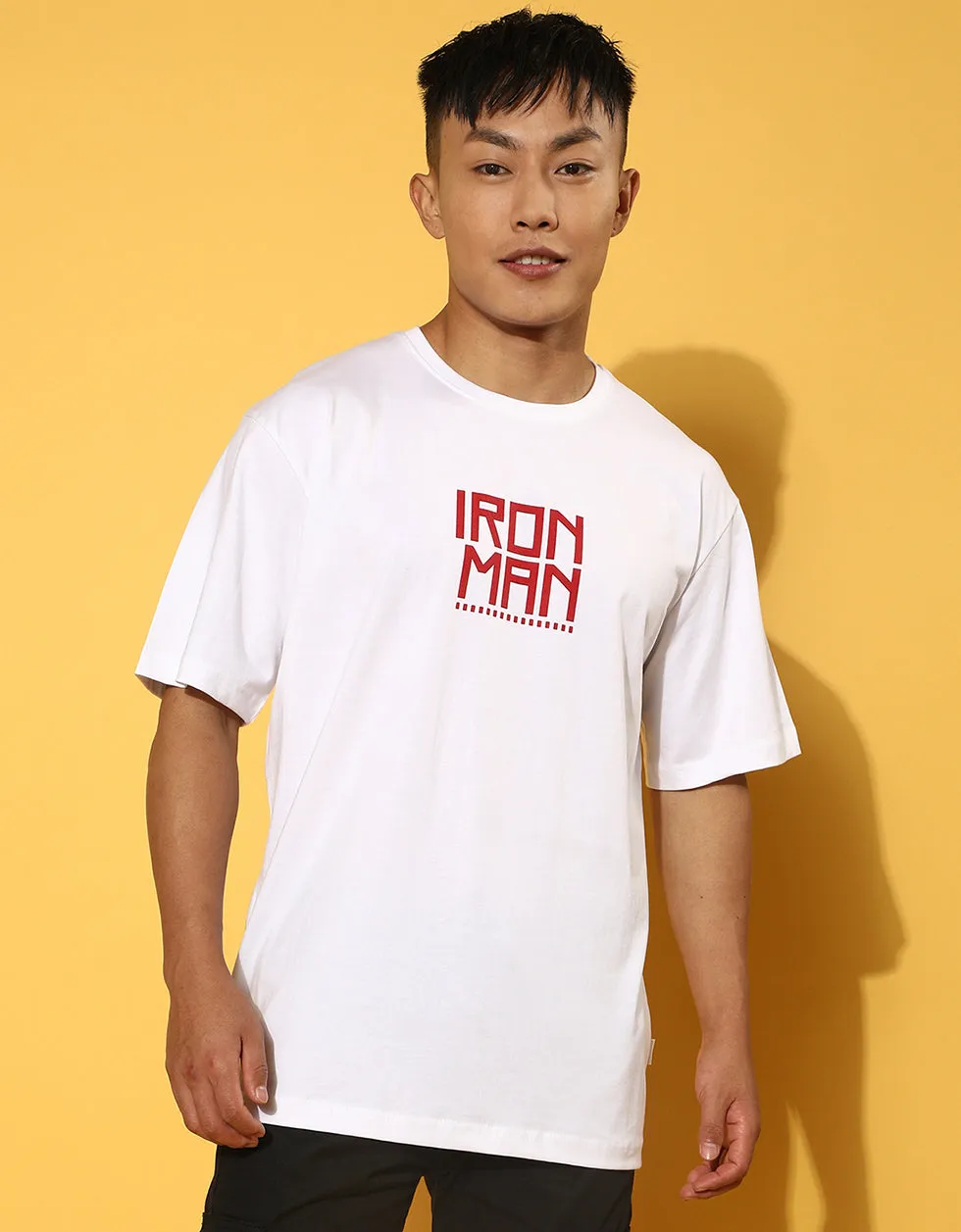 Ironman White Oversized Front & Back Graphic Printed Tshirt