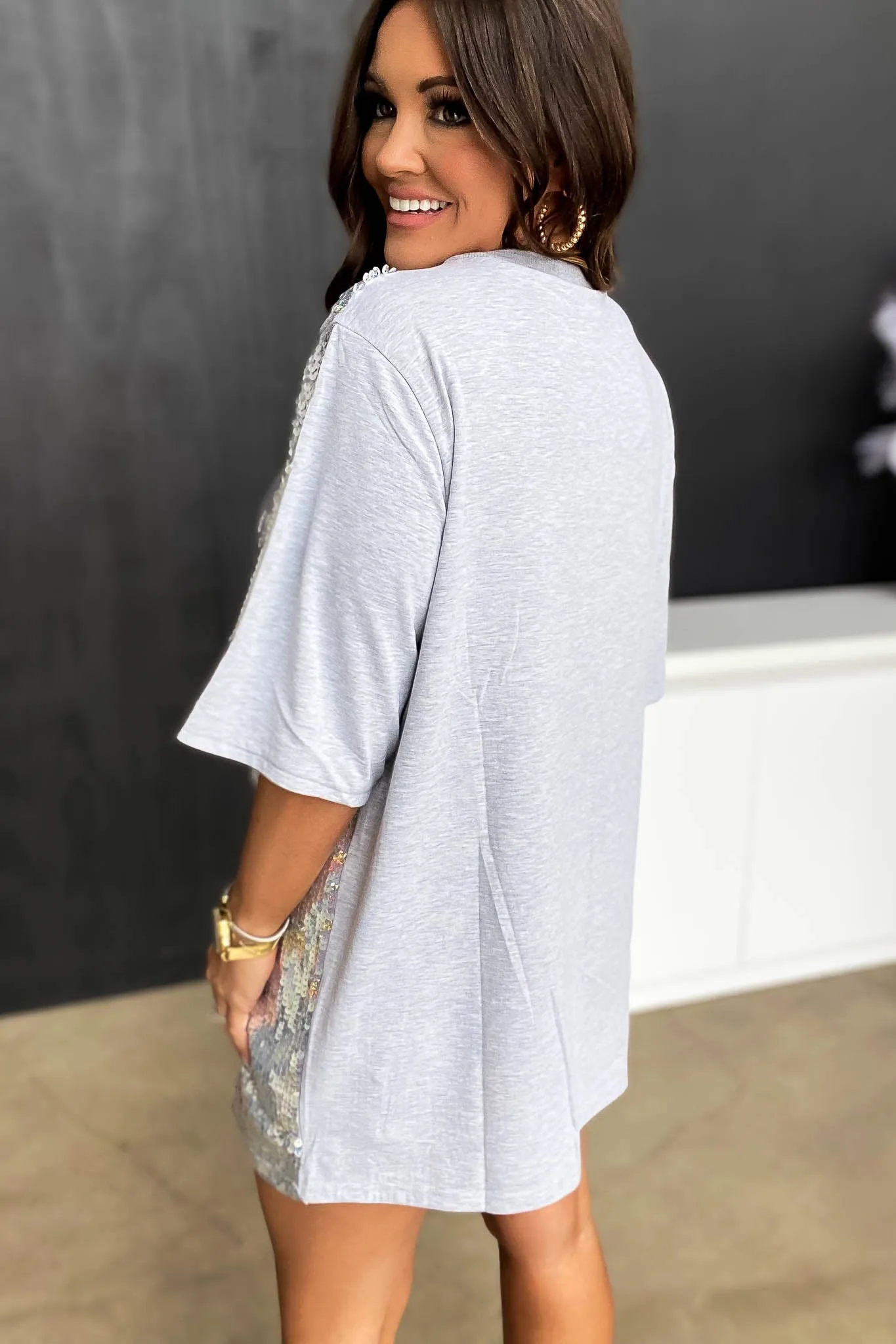 IT'S MY BIRTHDAY SILVER SEQUIN T-SHIRT DRESS
