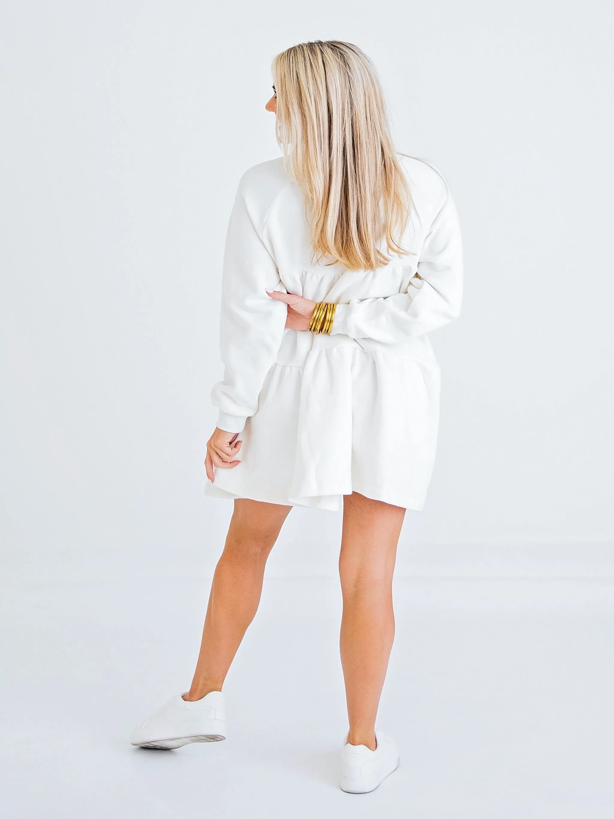 Karlie Long Sleeve Tier Dress - Ivory
