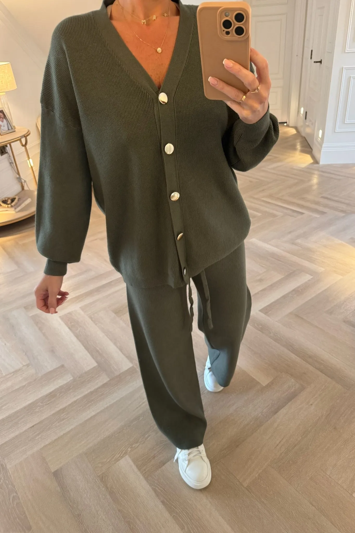 KHAKI WIDE LEG TROUSER AND CARDI CO-ORD