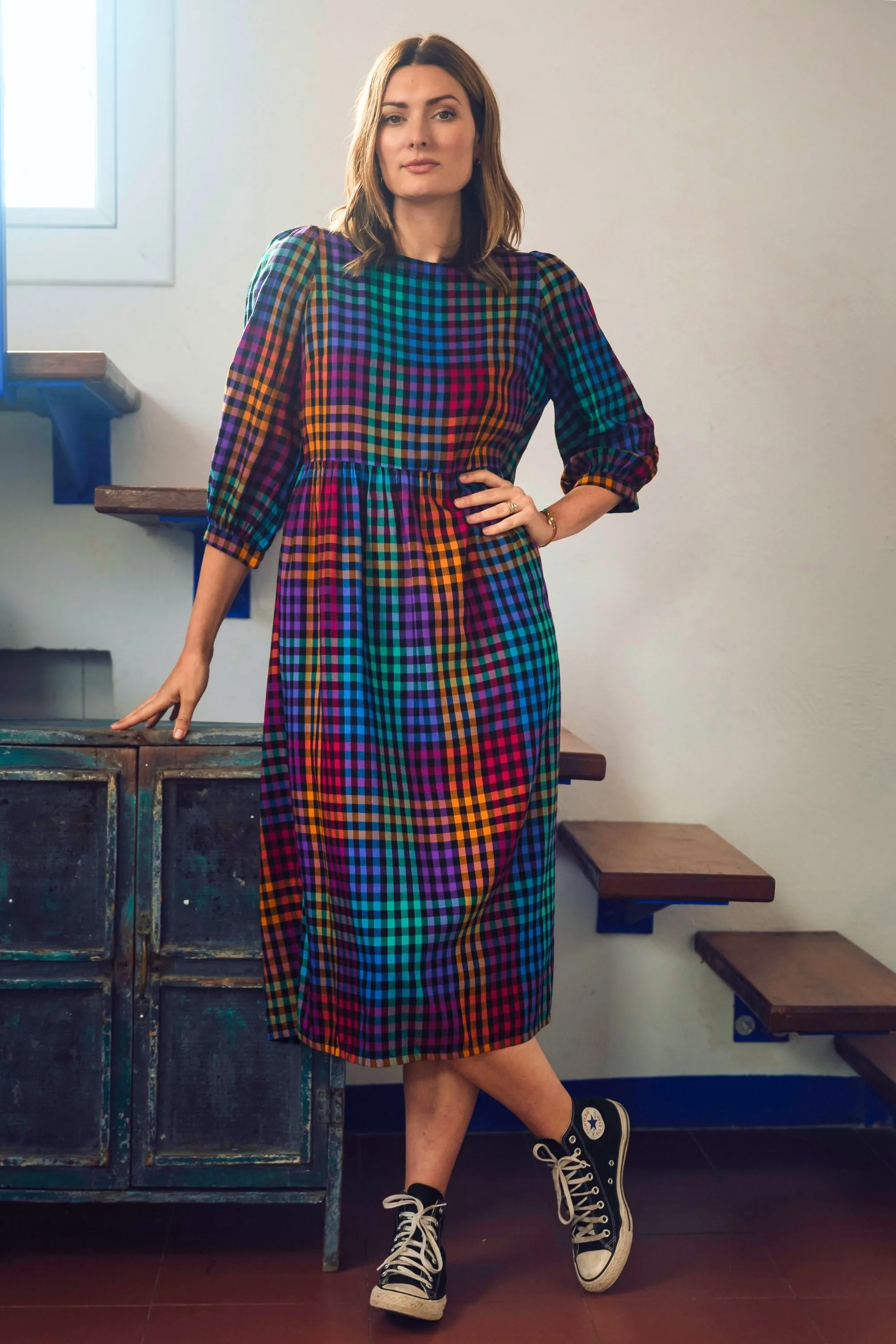 Kiara Midi Smock Dress - Multi, Dark Gingham