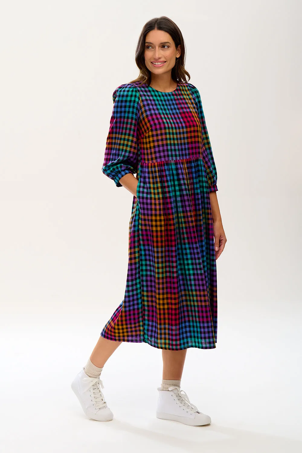 Kiara Midi Smock Dress - Multi, Dark Gingham