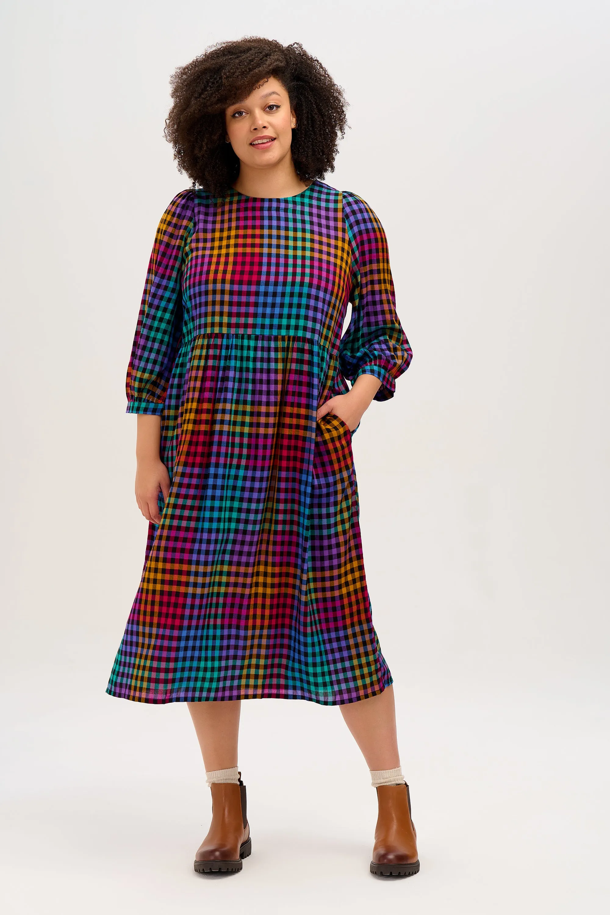 Kiara Midi Smock Dress - Multi, Dark Gingham