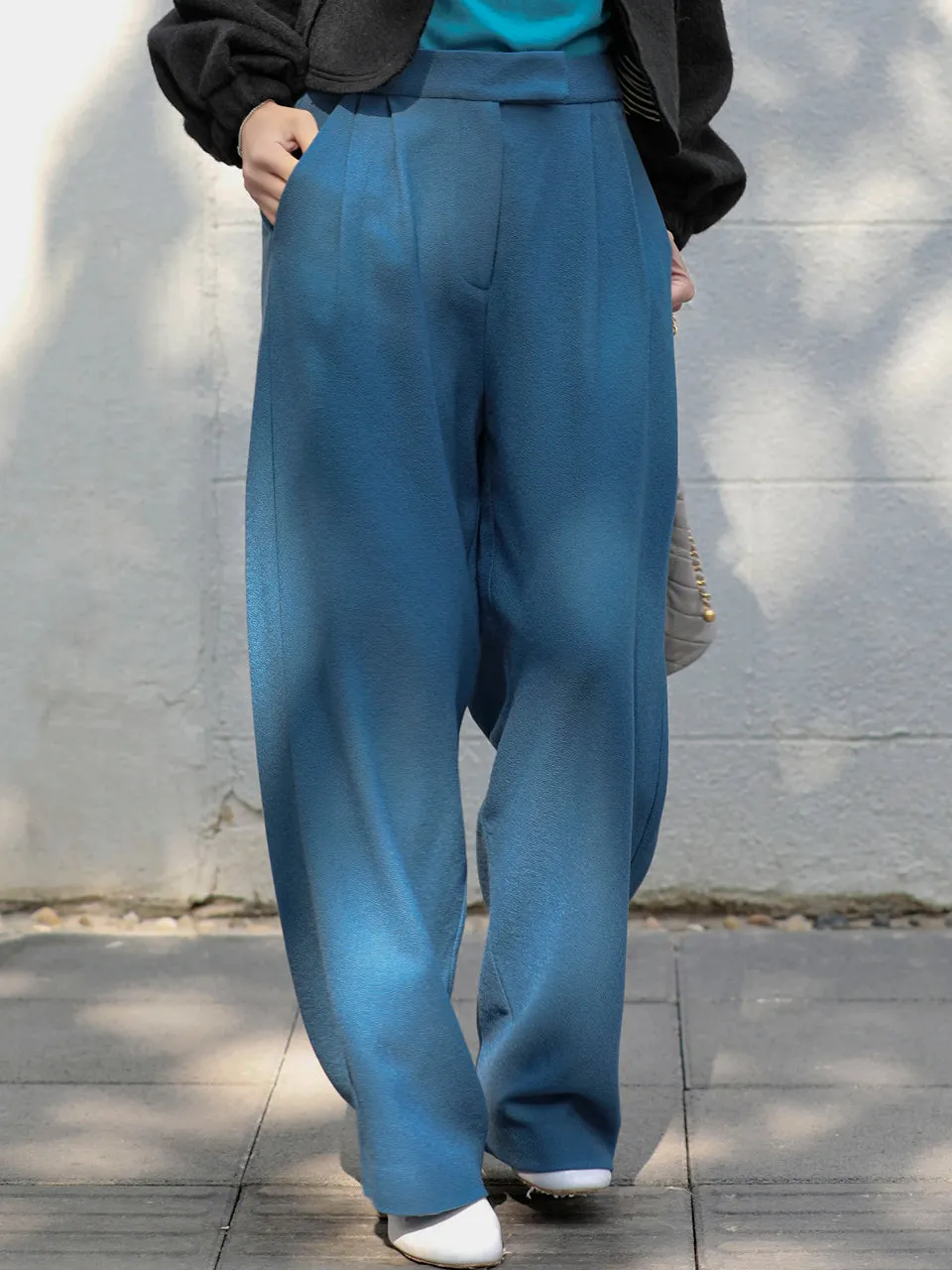 Last Chance! Vintage Blue Wide Leg Luxury Fine Wool Trousers