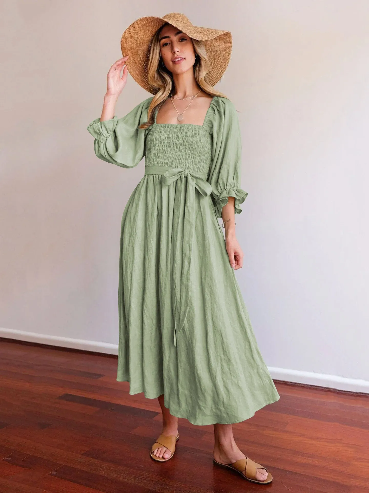 Latern Sleeve Reversible Maxi Dress