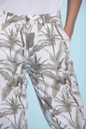 Linda Summer pantalone chino donna in tencel stampa palme relaxed