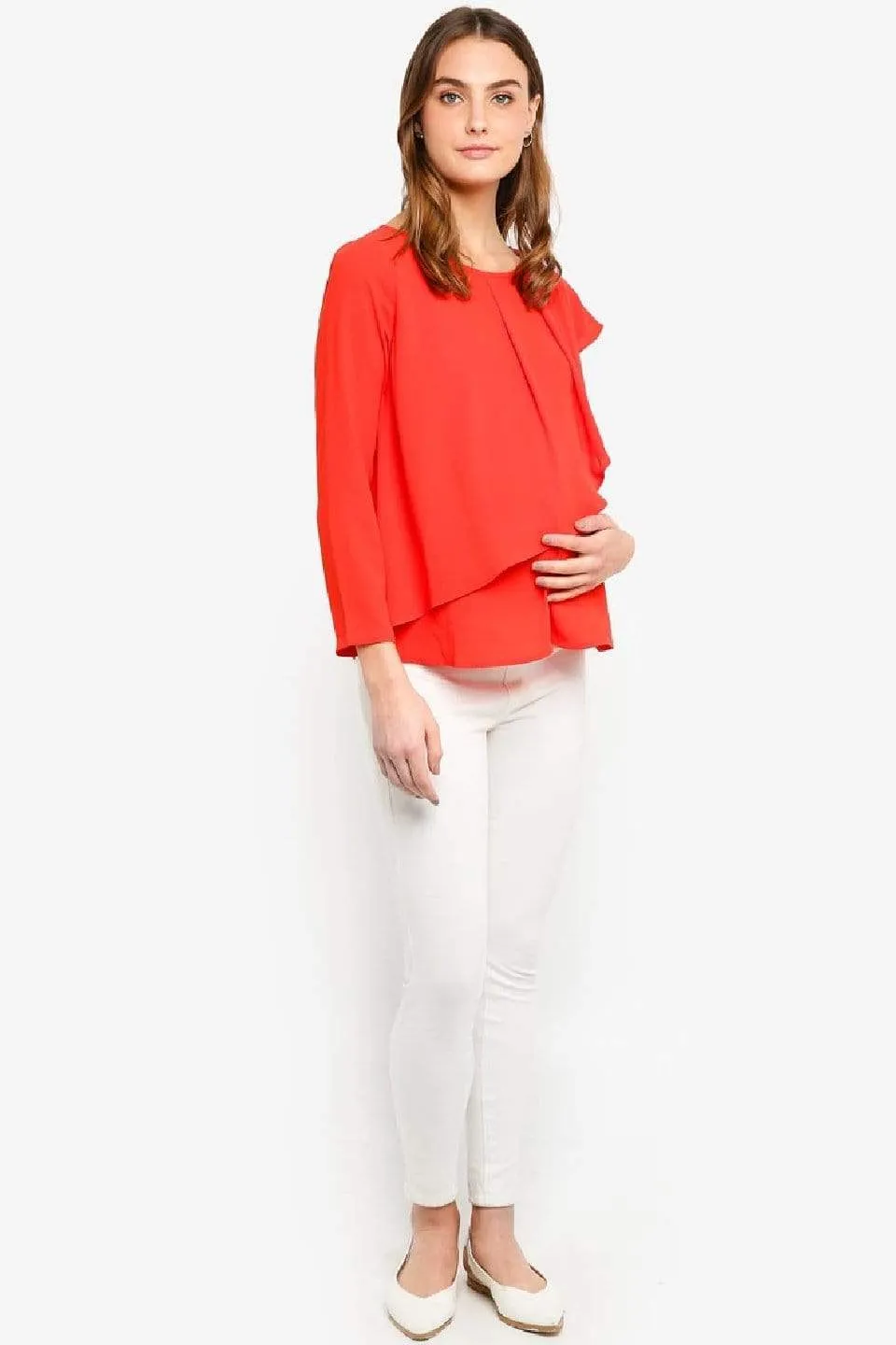 Long Sleeves Chessa Nursing Top Coral Red