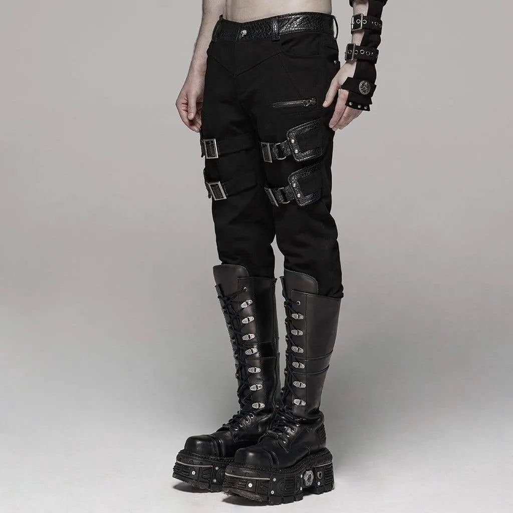 Men's Punk Buckles Straight-leg Pants