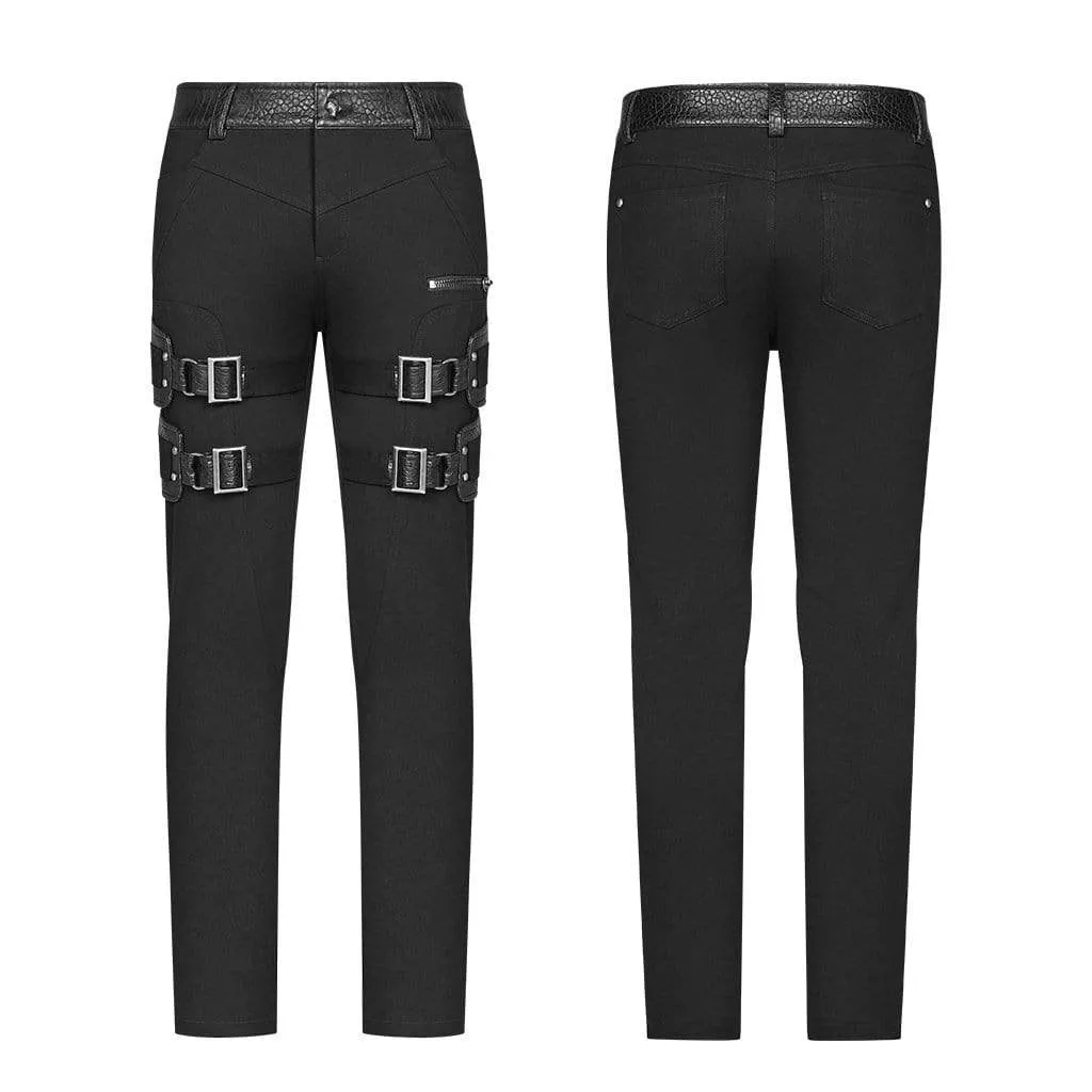 Men's Punk Buckles Straight-leg Pants