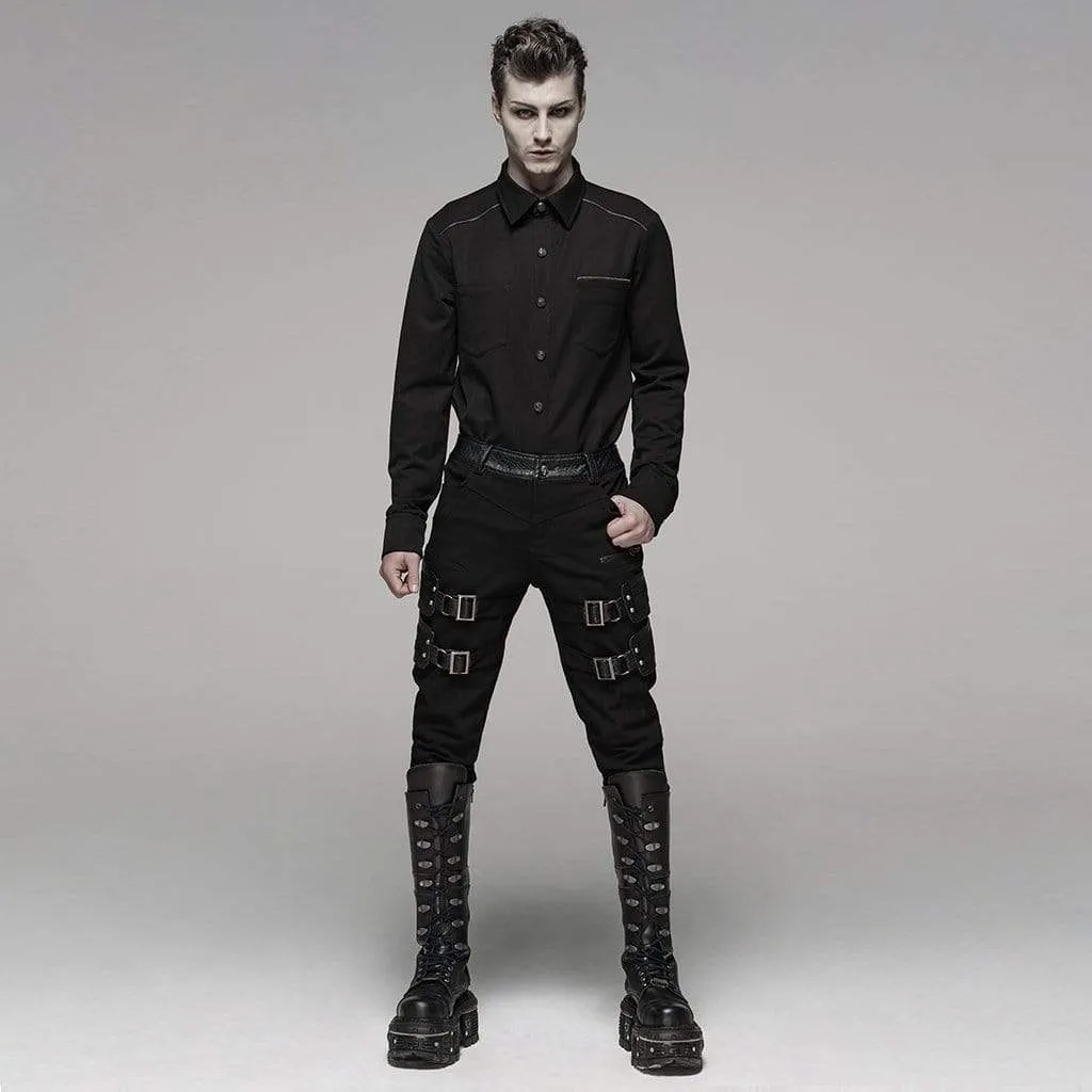 Men's Punk Buckles Straight-leg Pants