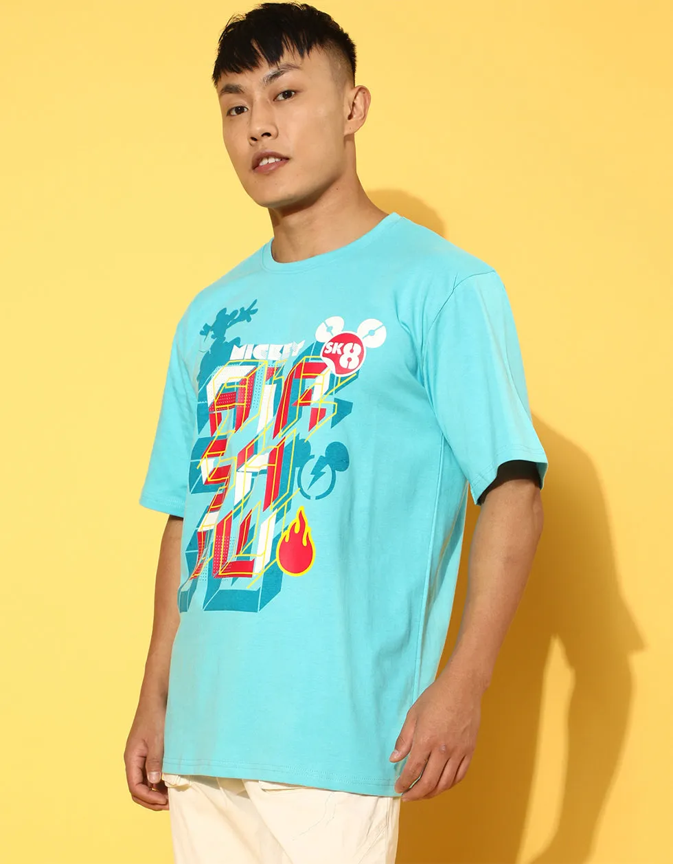 Mickey Blue Oversized Chest Graphic Printed Tshirt
