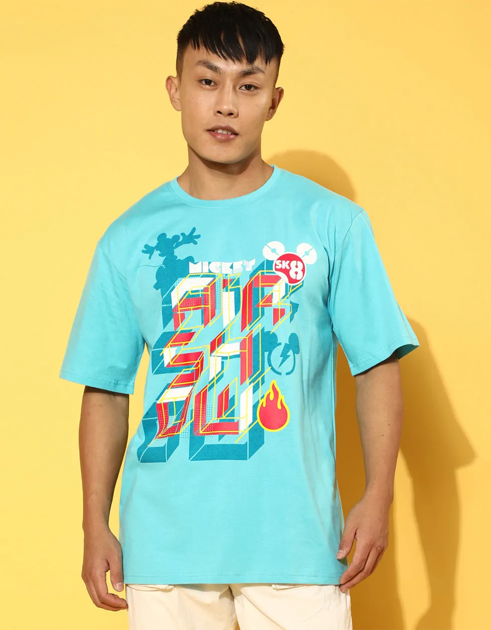 Mickey Blue Oversized Chest Graphic Printed Tshirt