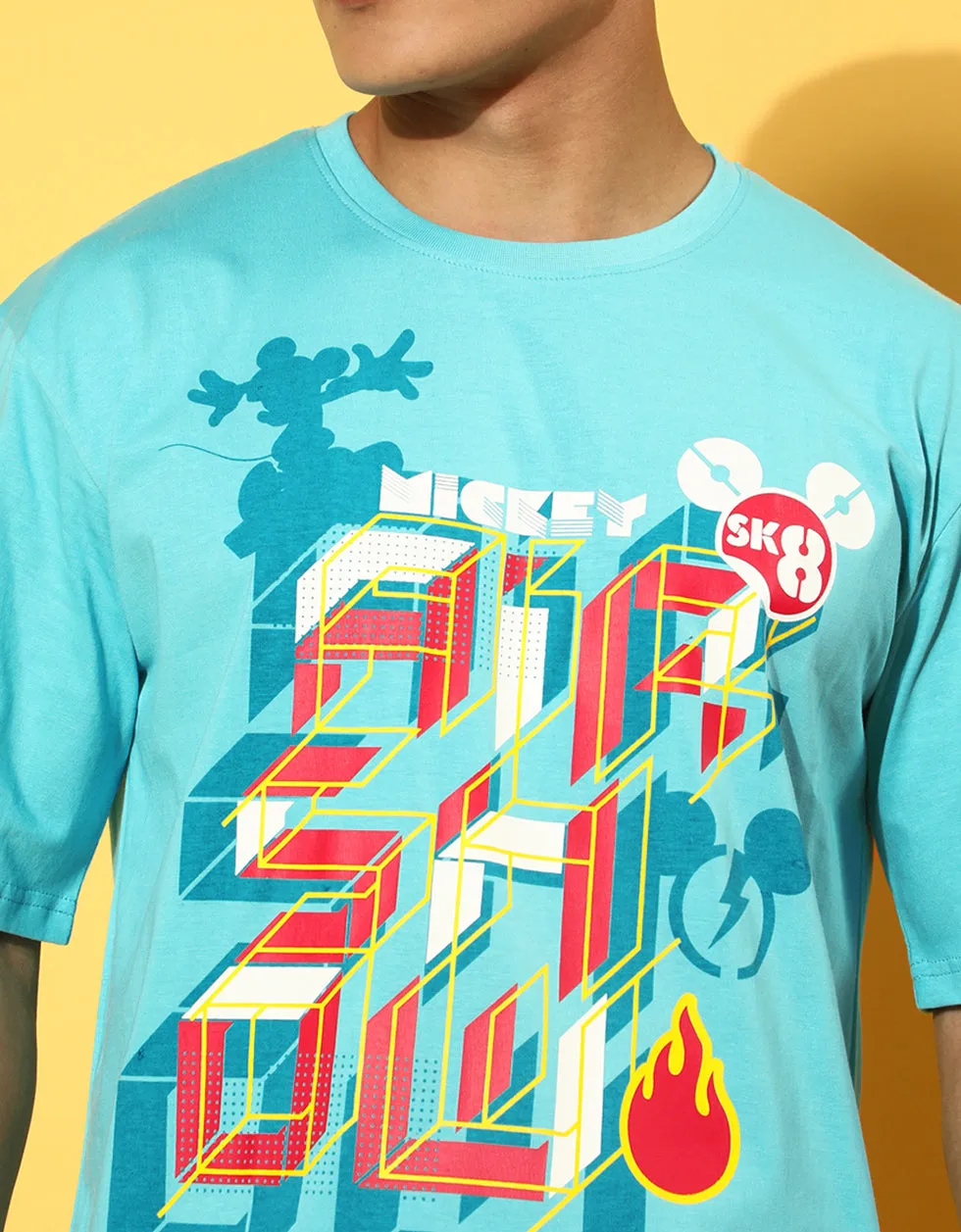 Mickey Blue Oversized Chest Graphic Printed Tshirt