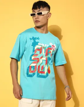 Mickey Blue Oversized Chest Graphic Printed Tshirt