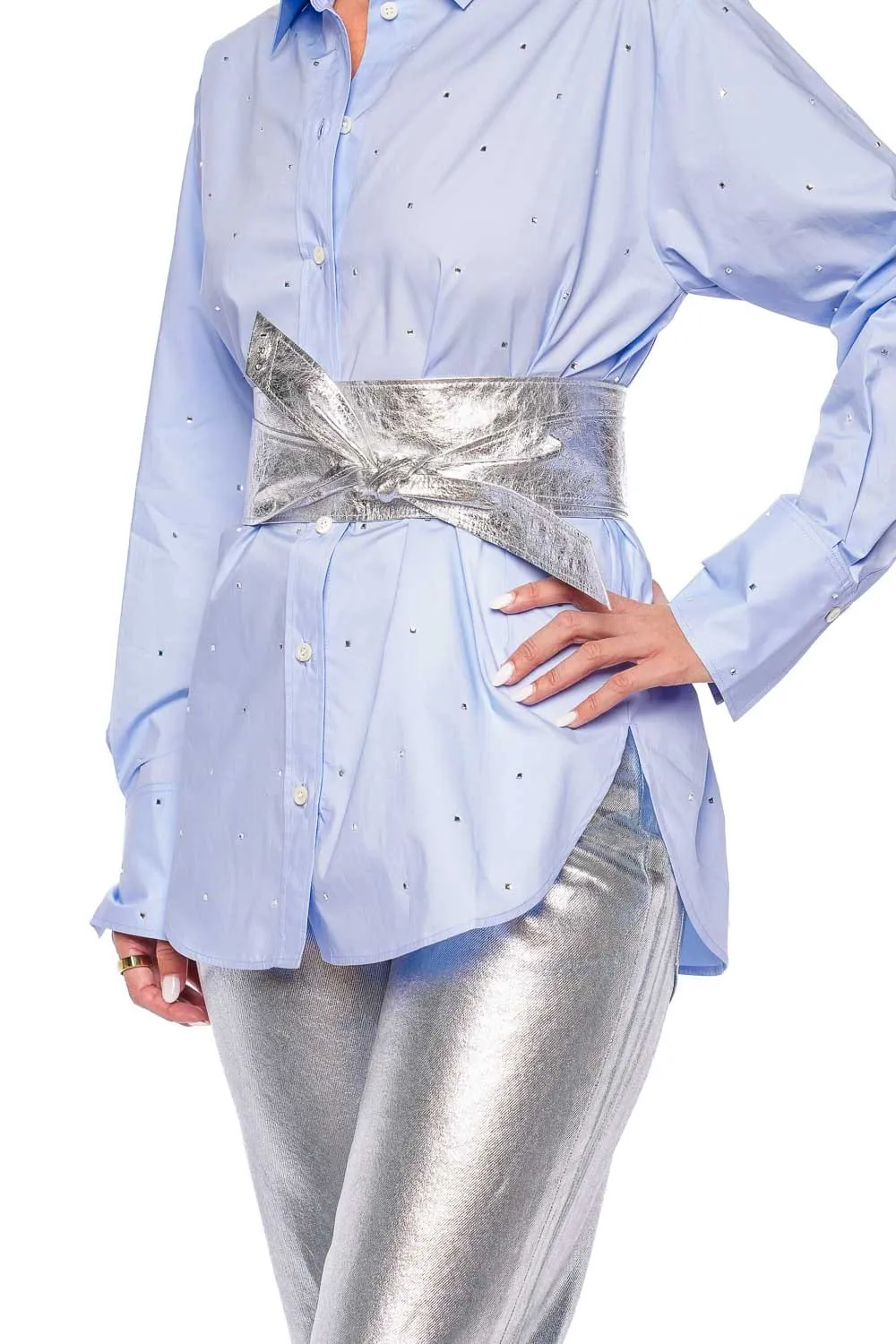 Nera Silver Leather Waist Belt