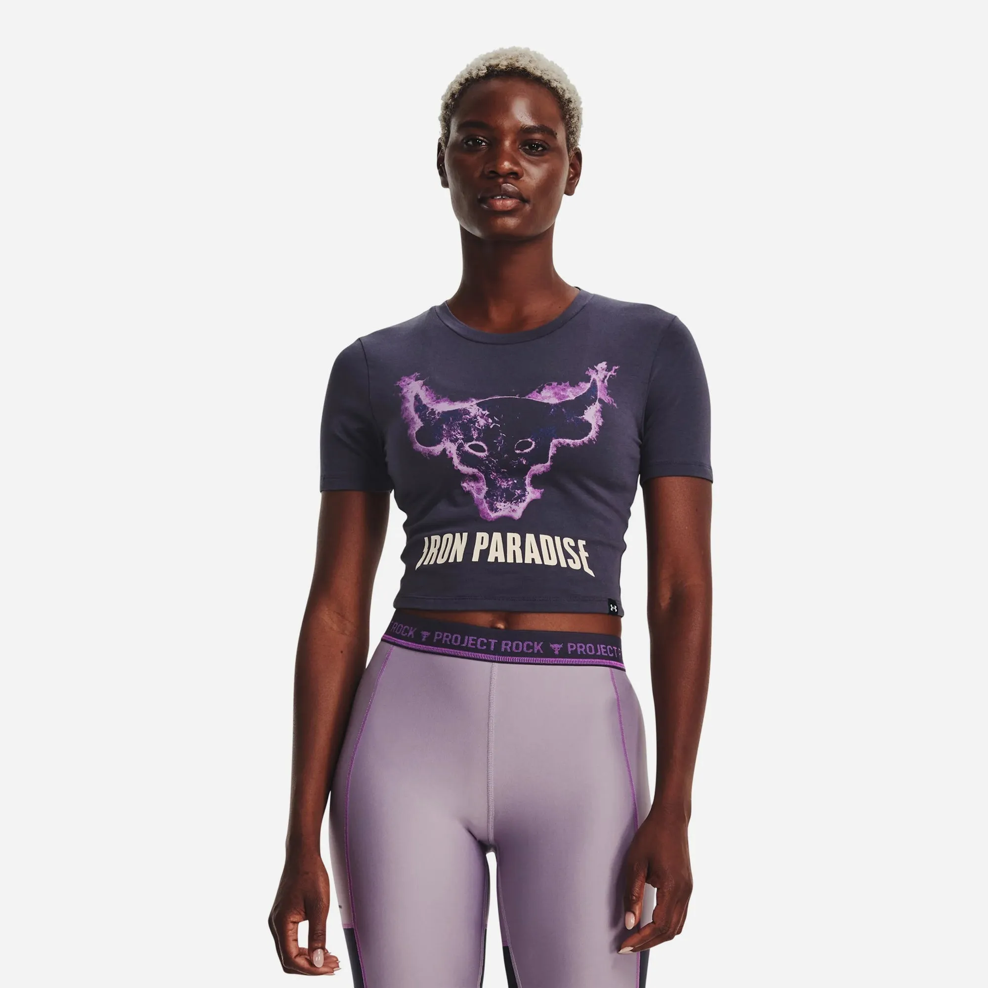 Áo Crop-Top Nữ Under Armour Project Rock Disrupt Bull - Tím